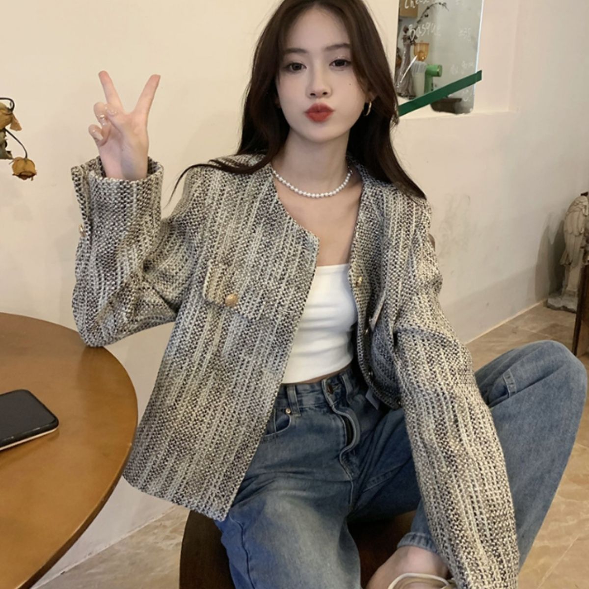 Outer/ノーカラーツイードジャケット ST/No.22337