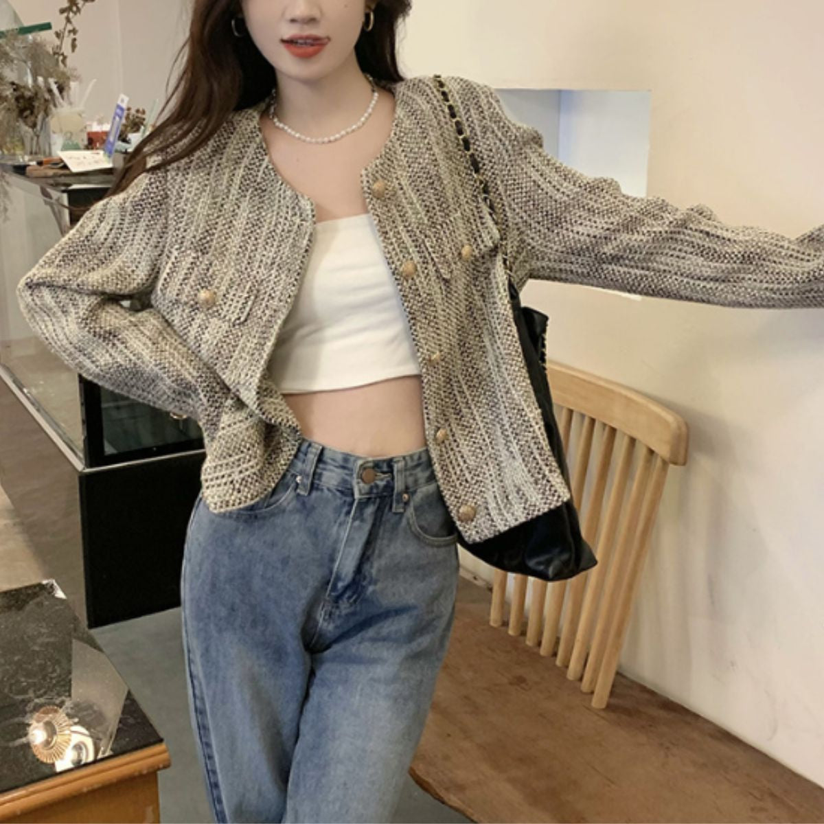 Outer/ノーカラーツイードジャケット ST/No.22337