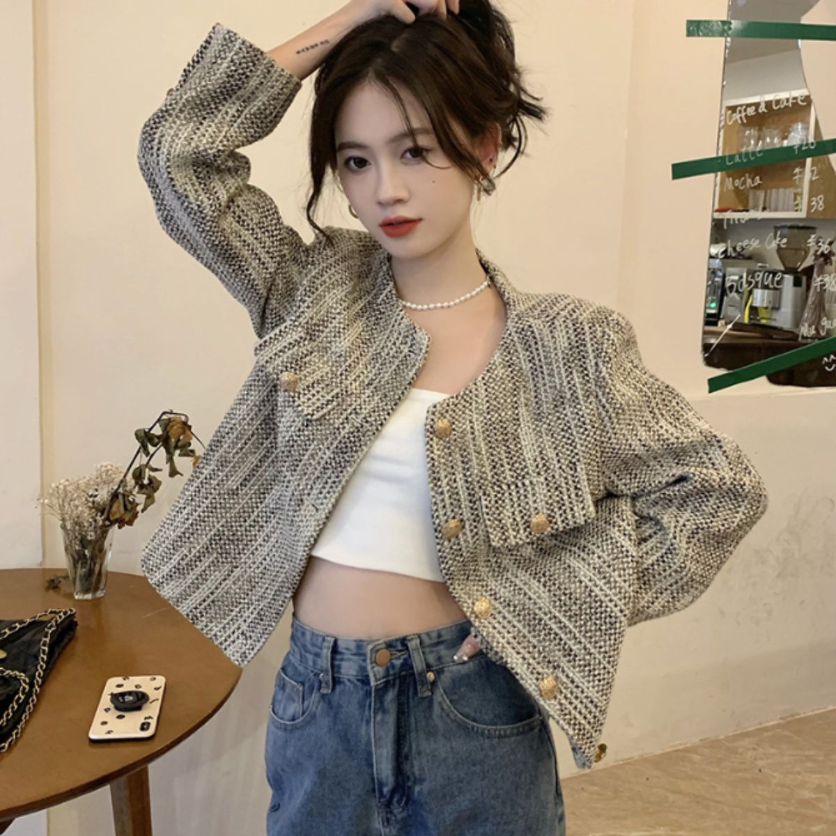 Outer/ノーカラーツイードジャケット ST/No.22337