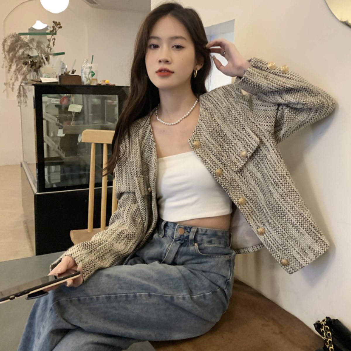 Outer/ノーカラーツイードジャケット ST/No.22337