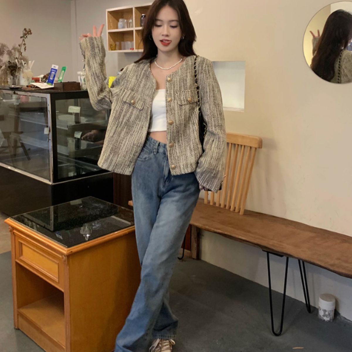 Outer/ノーカラーツイードジャケット ST/No.22337