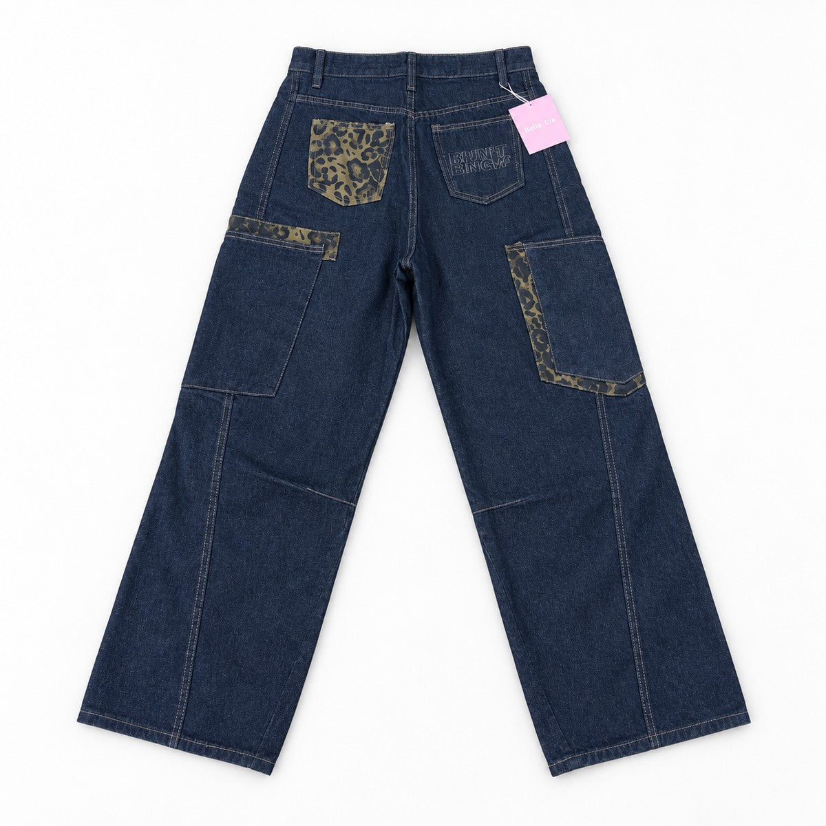 カーブパンツ デニム レディース レオパード柄 ワイド Y2K 韓国ファッション Belle Cie ST/No.22342 ブラック 実物撮影 背面