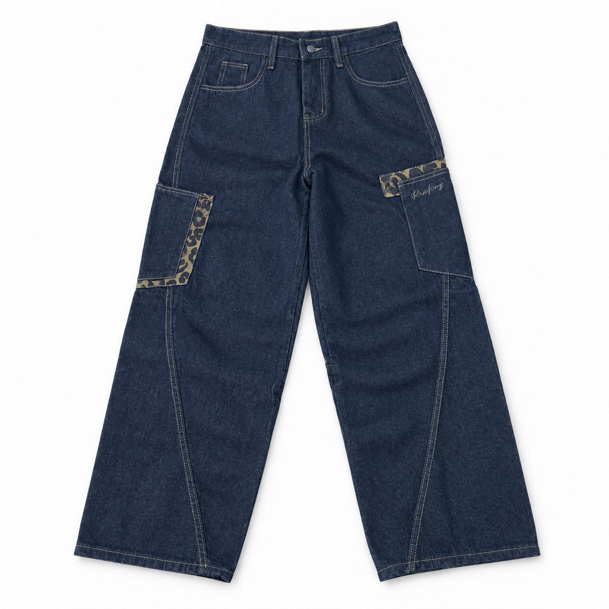 カーブパンツ デニム レディース レオパード柄 ワイド Y2K 韓国ファッション Belle Cie ST/No.22342 ブラック 実物撮影 正面