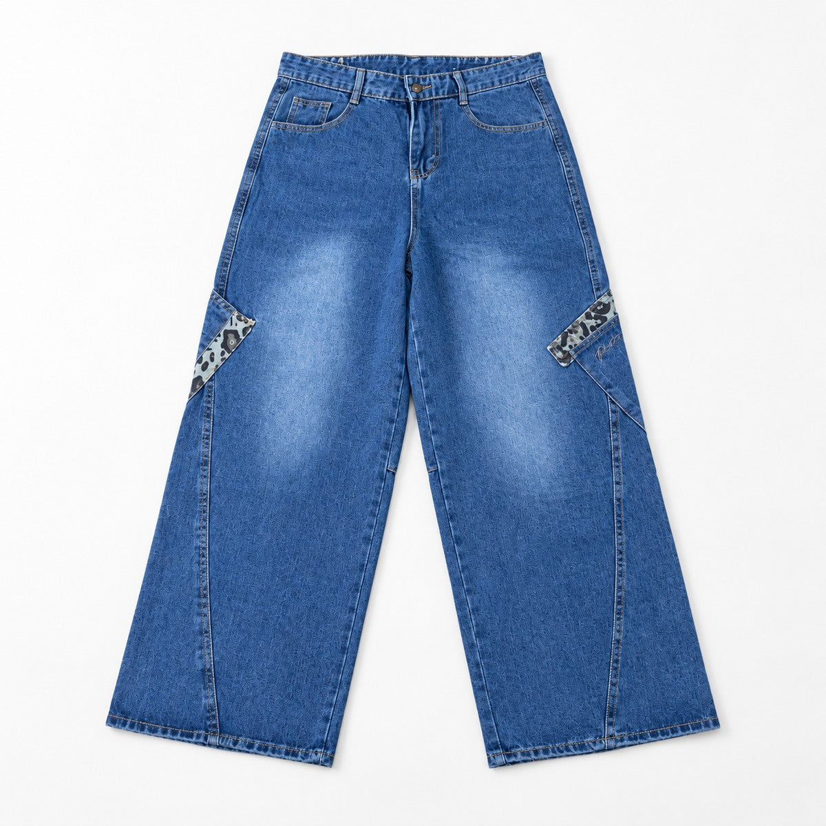 カーブパンツ デニム レディース レオパード柄 ワイド Y2K 韓国ファッション Belle Cie ST/No.22342 ブルー 実物撮影 正面