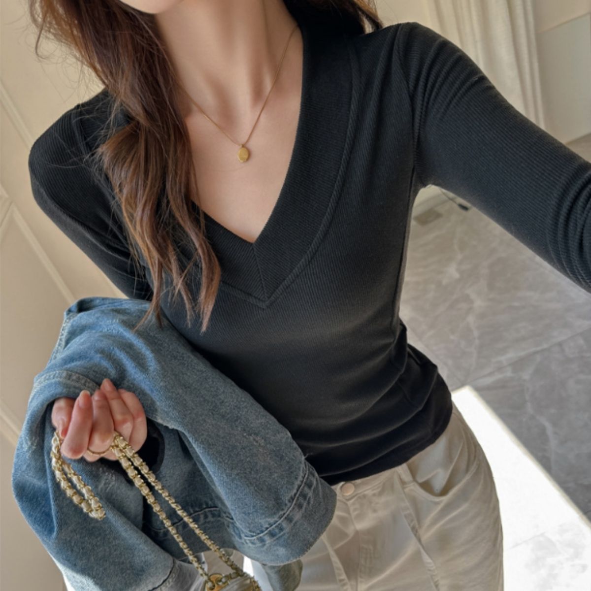 Tops/Vネックリブトップス ST/No.22343