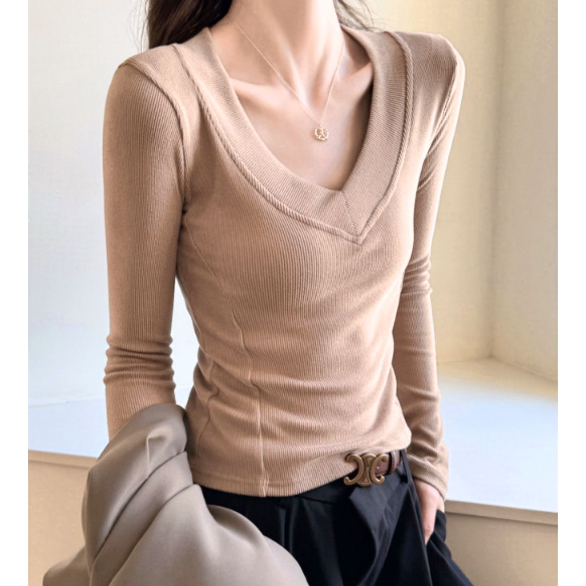 Tops/Vネックリブトップス ST/No.22343