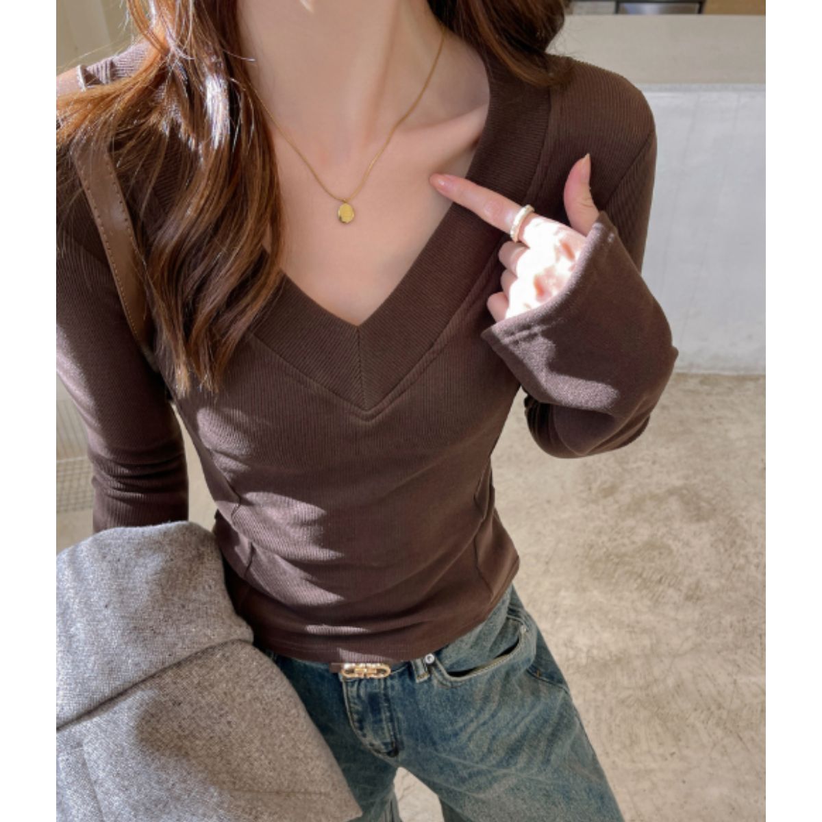 Tops/Vネックリブトップス ST/No.22343