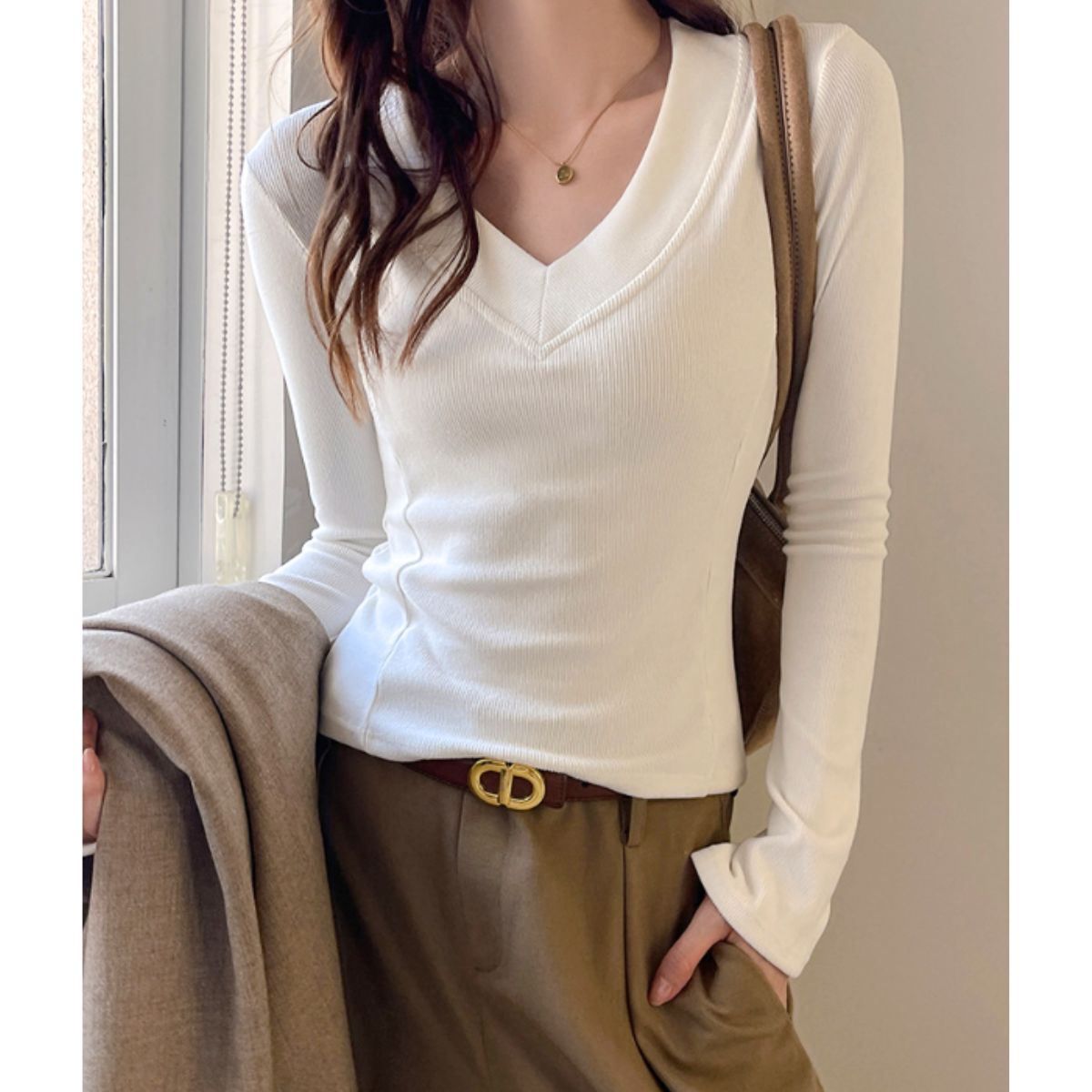 Tops/Vネックリブトップス ST/No.22343