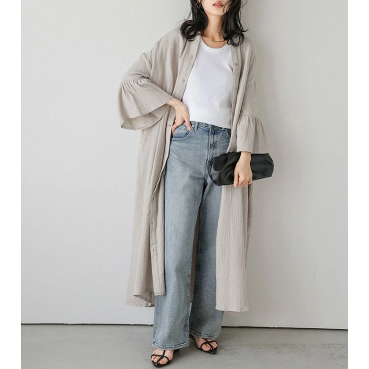 Shirts/ナチュラルロングシャツワンピース ST/No.22346