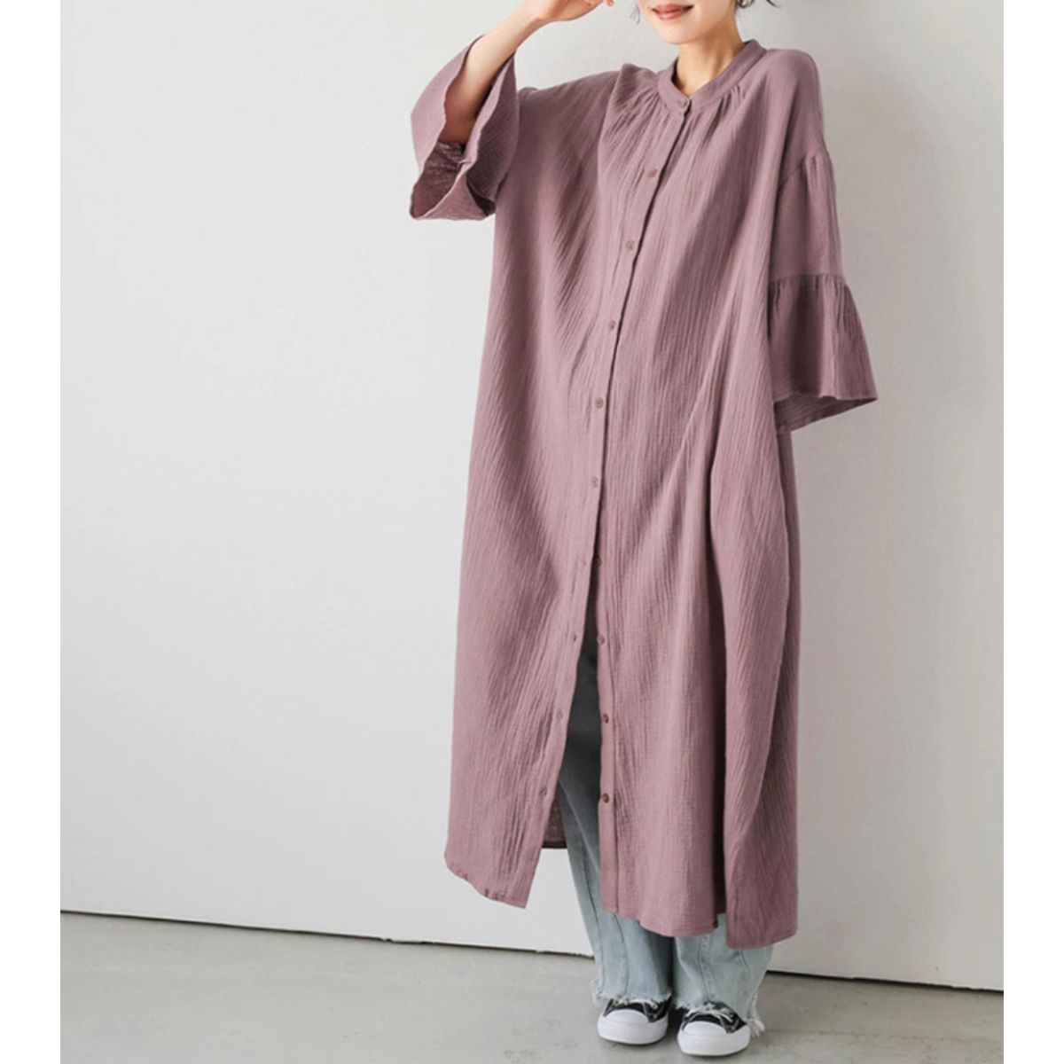 Shirts/ナチュラルロングシャツワンピース ST/No.22346