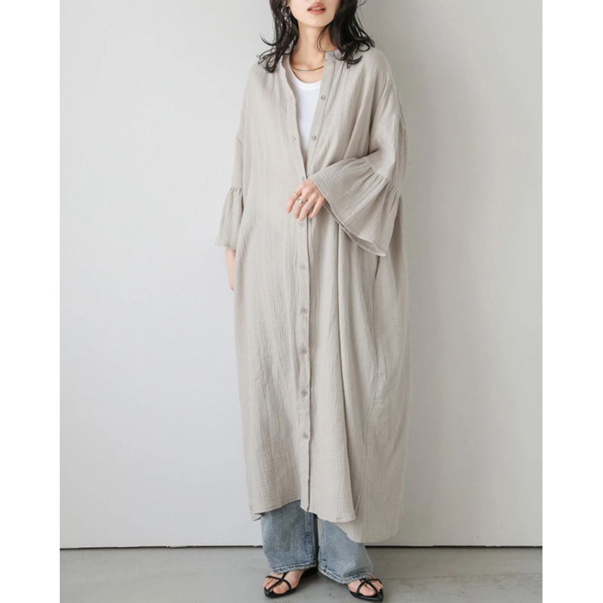 Shirts/ナチュラルロングシャツワンピース ST/No.22346