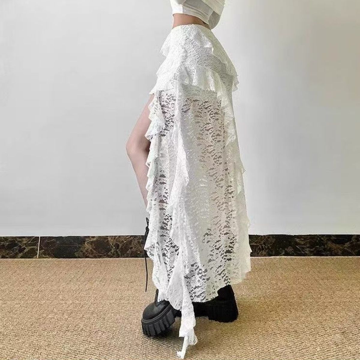 レーススカート アシメ ティアード ロング丈 レイヤード ゴシック レーススカート アシメ ティアード ロング丈 レイヤード ゴシック