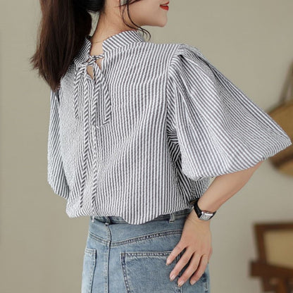 Blouse/パフスリーブストライプブラウス ST/No.22355