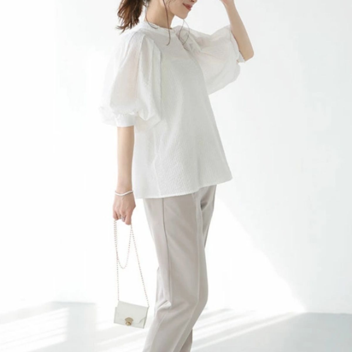 Blouse/パフスリーブストライプブラウス ST/No.22355