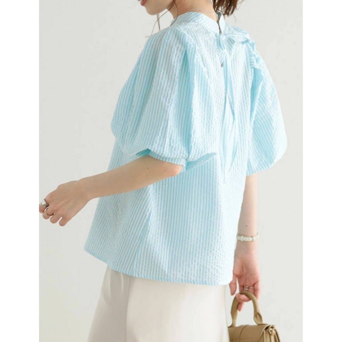 Blouse/パフスリーブストライプブラウス ST/No.22355