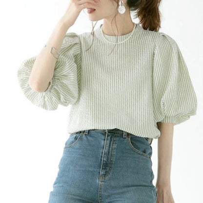 Blouse/パフスリーブストライプブラウス ST/No.22355