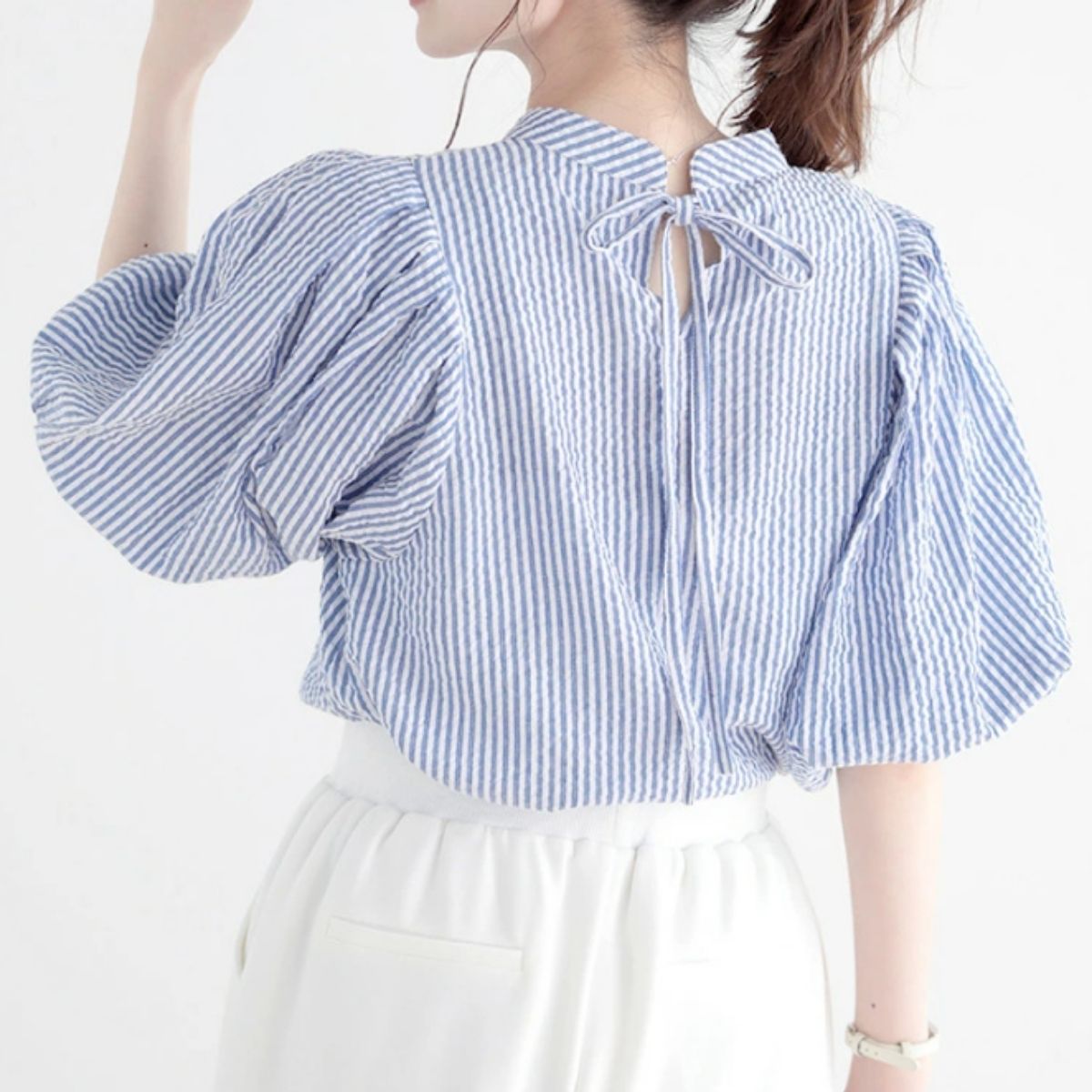 Blouse/パフスリーブストライプブラウス ST/No.22355