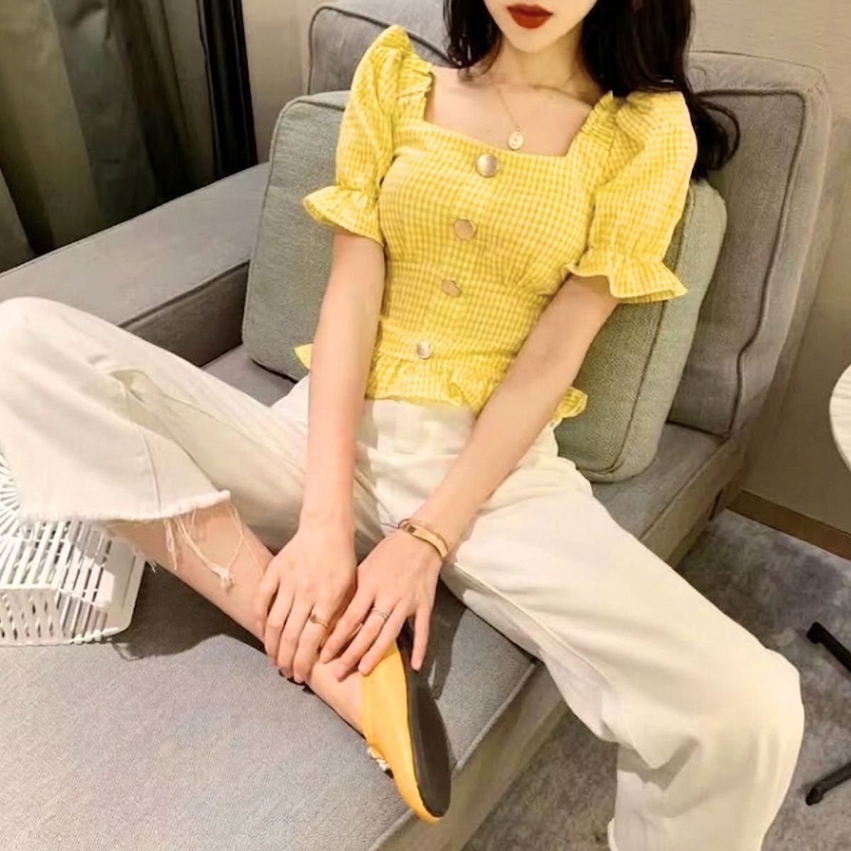 Blouse/ギンガムペプラムブラウス ST/No.22357