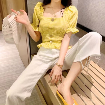 Blouse/ギンガムペプラムブラウス ST/No.22357