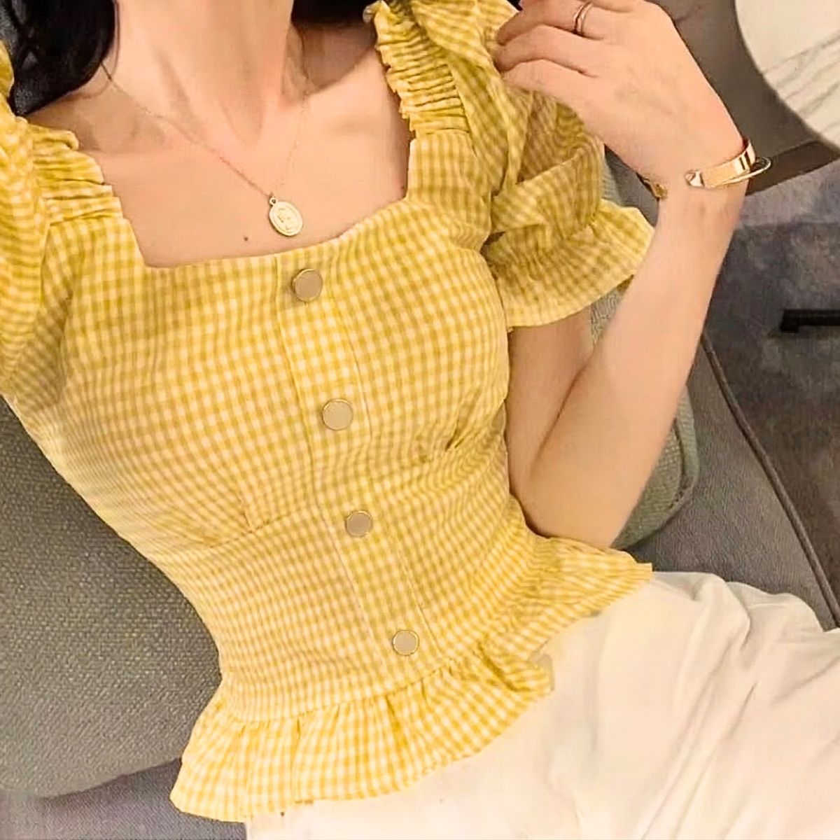 Blouse/ギンガムペプラムブラウス ST/No.22357