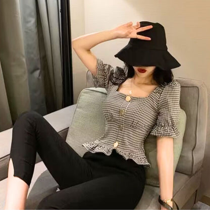 Blouse/ギンガムペプラムブラウス ST/No.22357