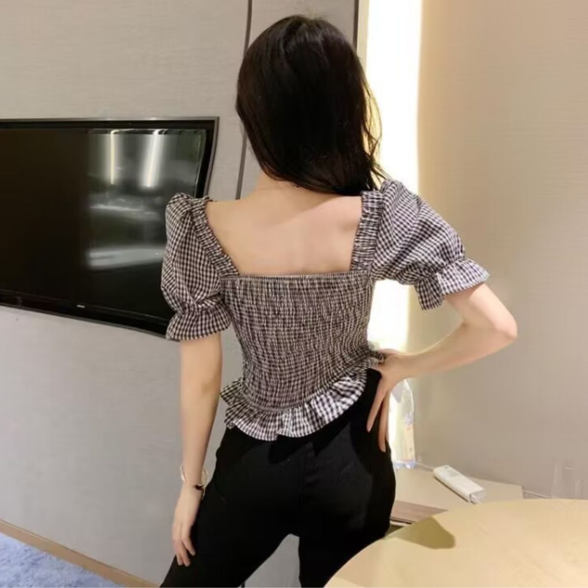 Blouse/ギンガムペプラムブラウス ST/No.22357