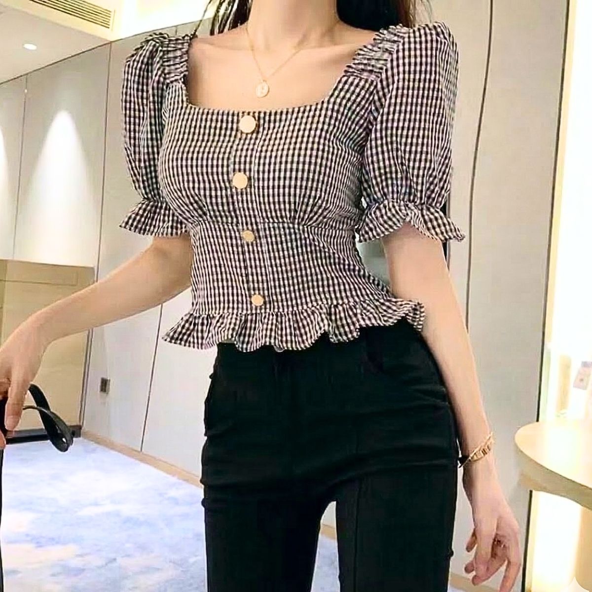 Blouse/ギンガムペプラムブラウス ST/No.22357