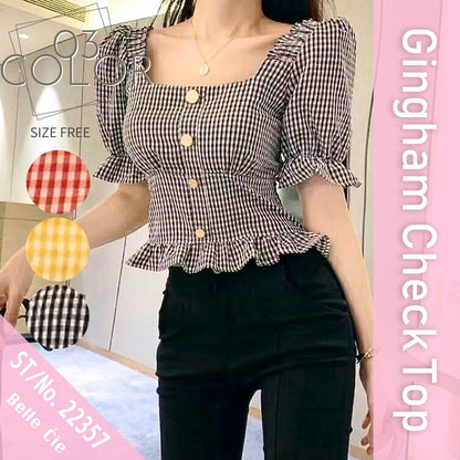 Blouse/ギンガムペプラムブラウス ST/No.22357