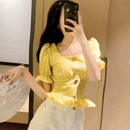 Blouse/ギンガムペプラムブラウス ST/No.22357