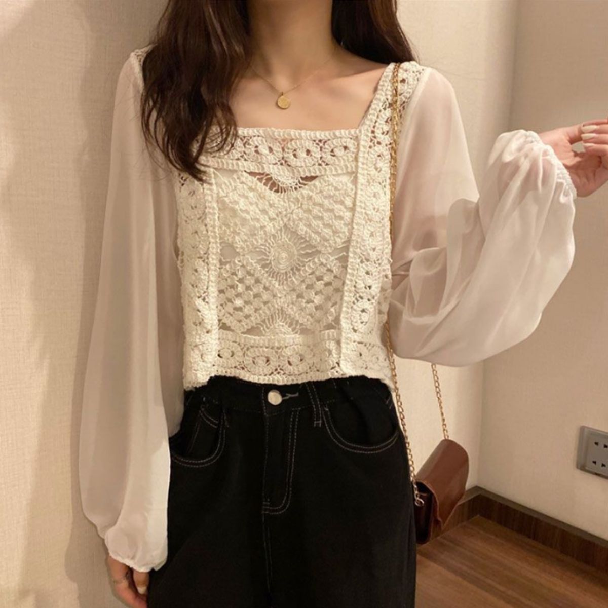 Blouse/シフォン切替ブラウス ST/No.22375