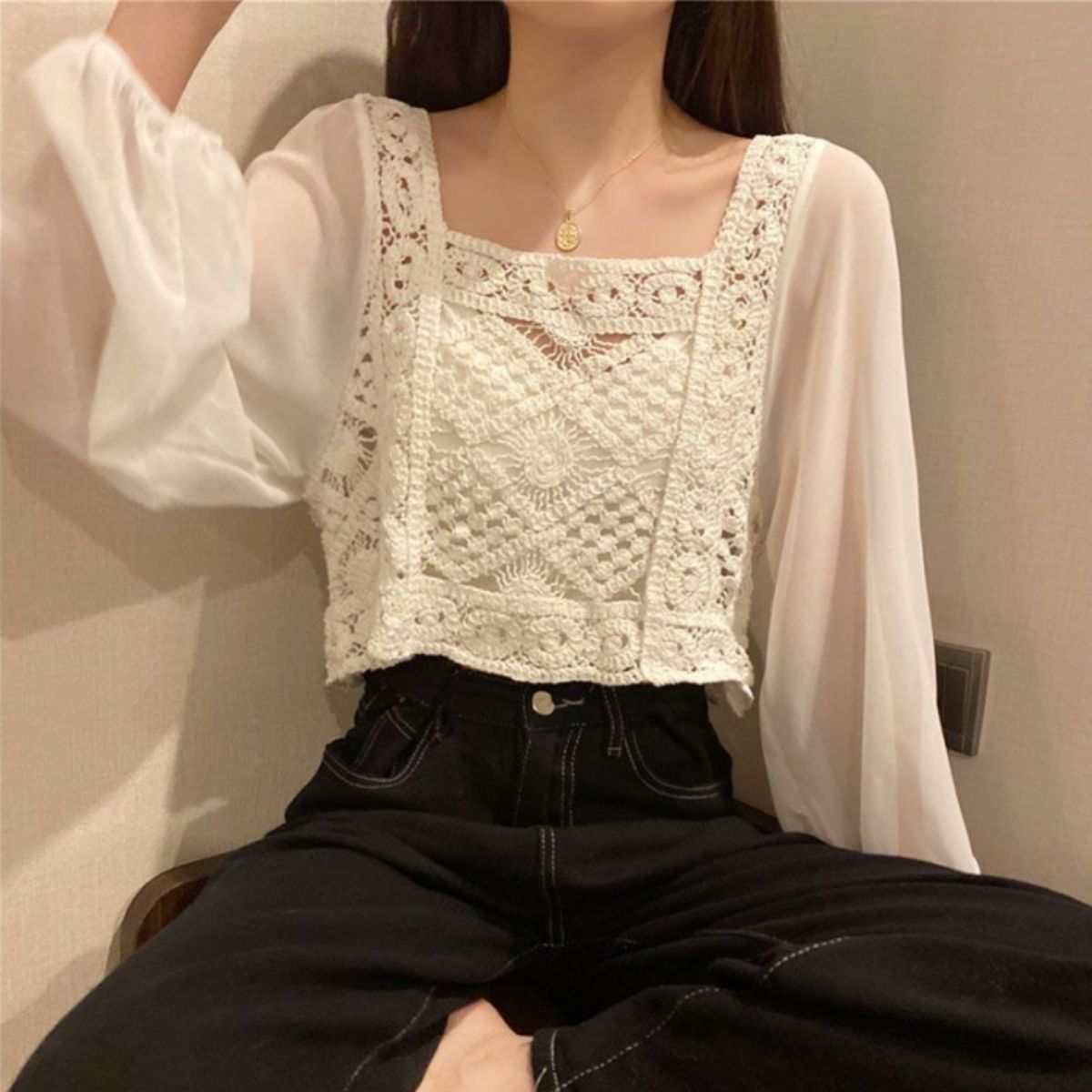 Blouse/シフォン切替ブラウス ST/No.22375