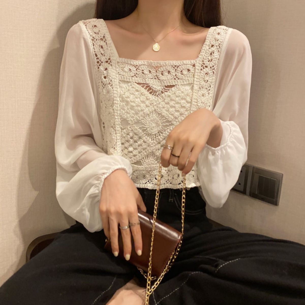 Blouse/シフォン切替ブラウス ST/No.22375
