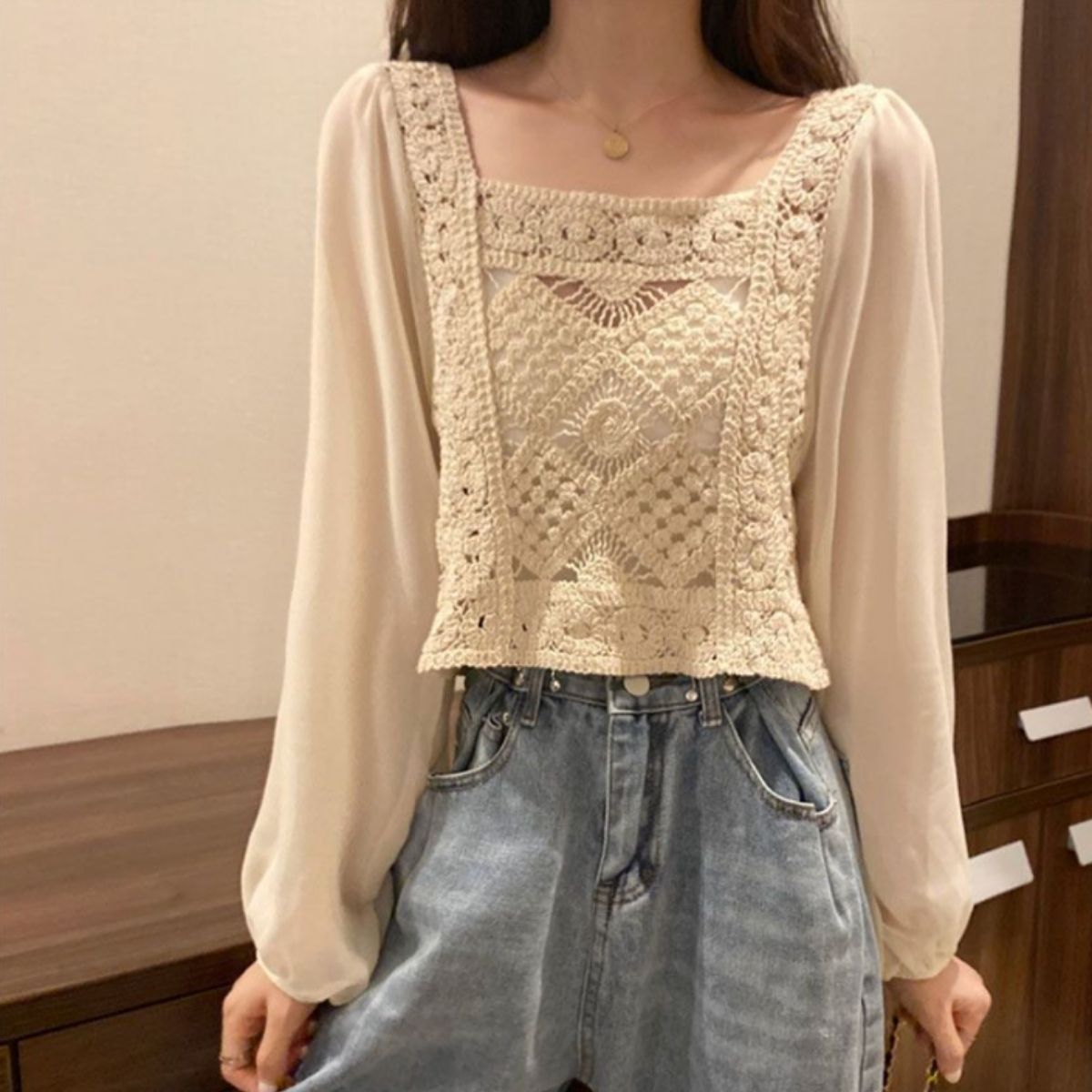 Blouse/シフォン切替ブラウス ST/No.22375