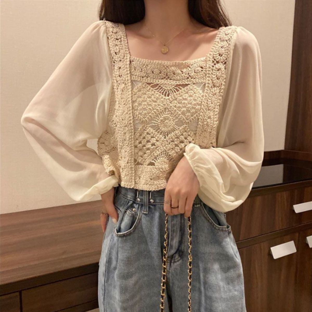 Blouse/シフォン切替ブラウス ST/No.22375