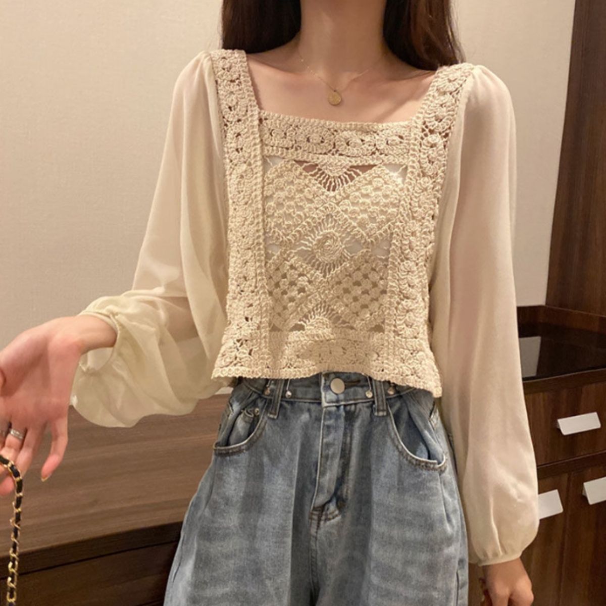 Blouse/シフォン切替ブラウス ST/No.22375