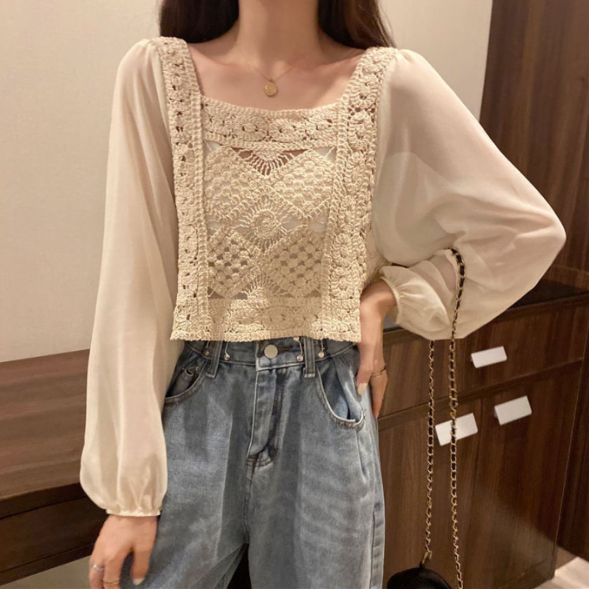 Blouse/シフォン切替ブラウス ST/No.22375