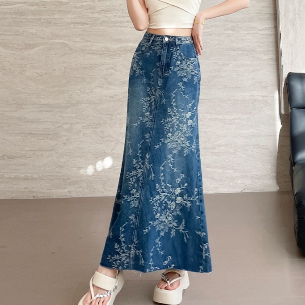 Skirt/刺繍総柄デニムスカート ST/No.22392