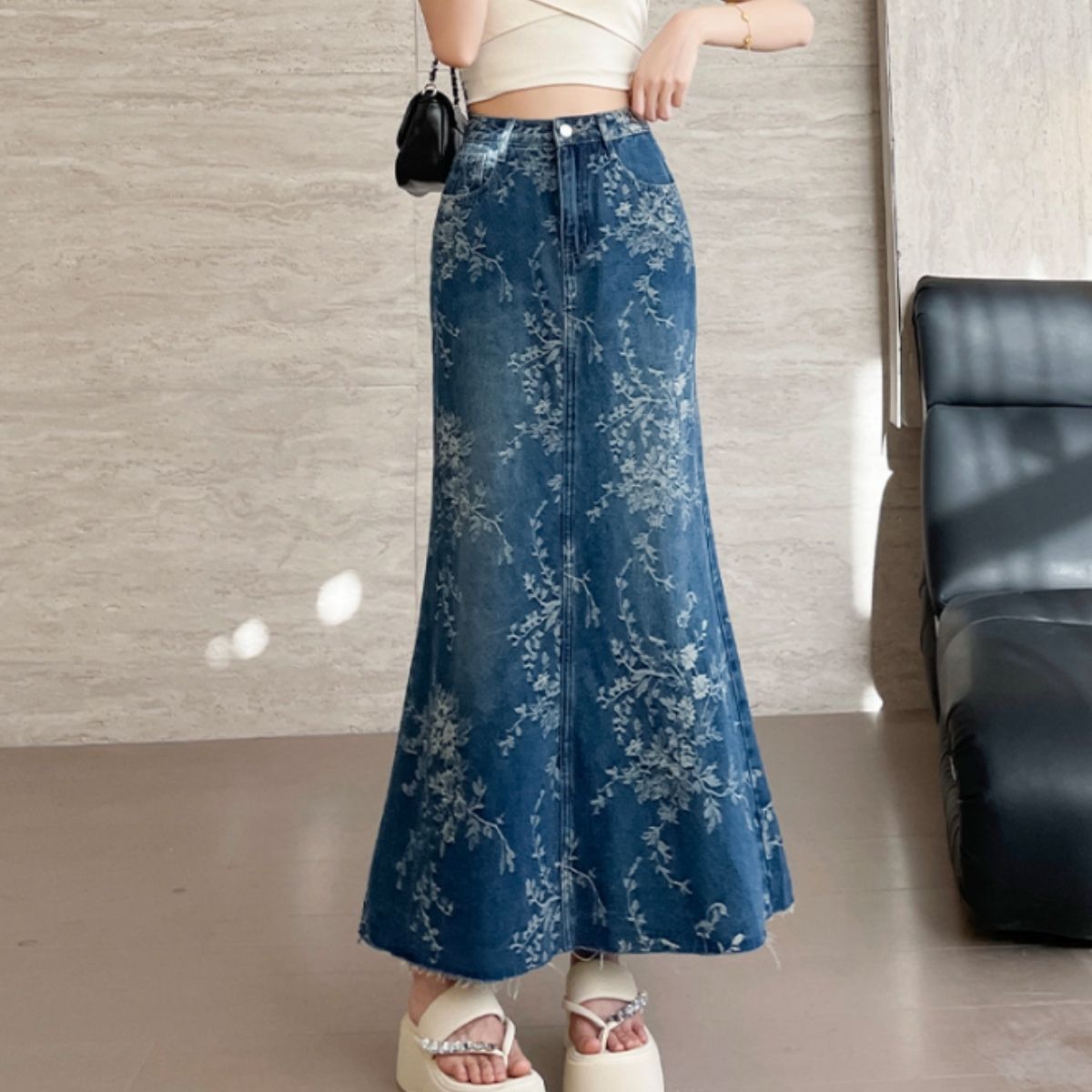 Skirt/刺繍総柄デニムスカート ST/No.22392