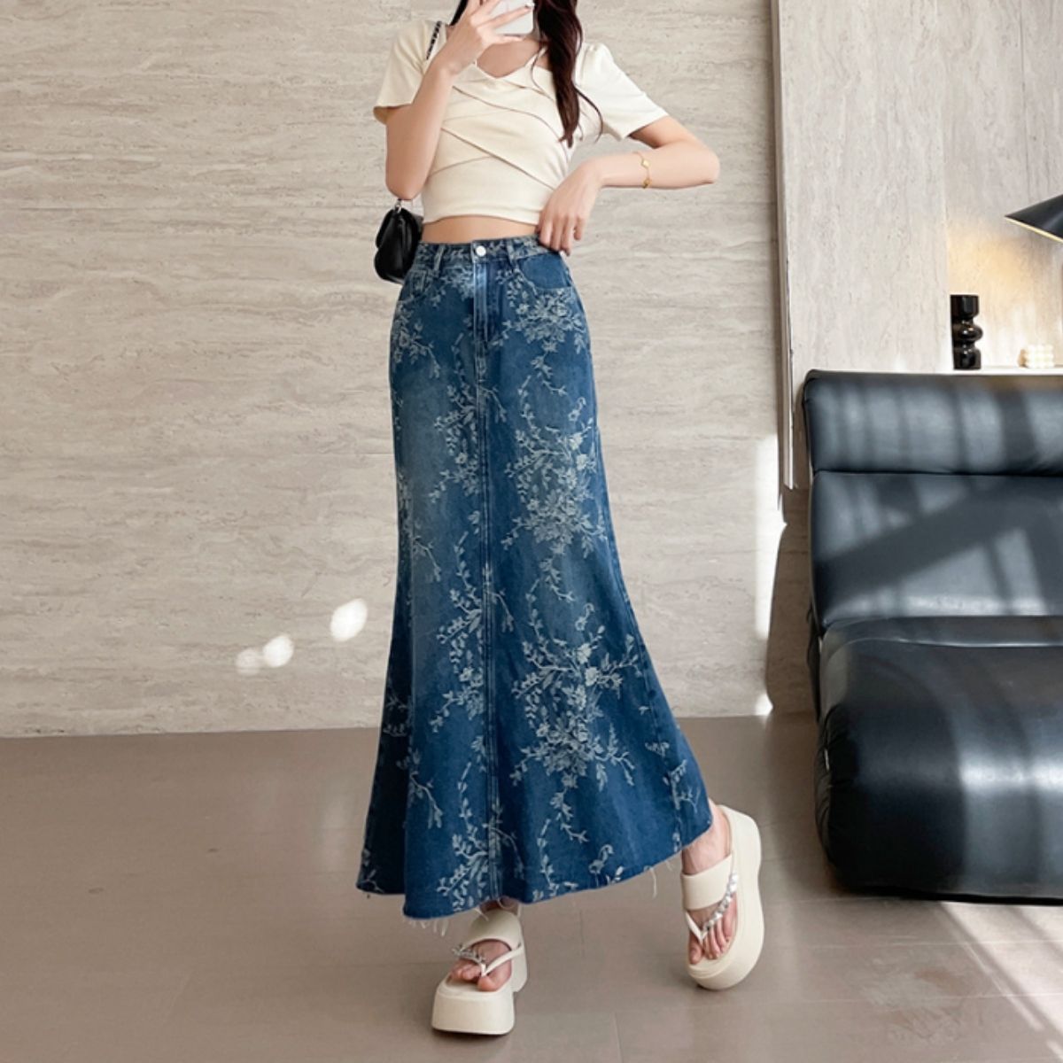Skirt/刺繍総柄デニムスカート ST/No.22392