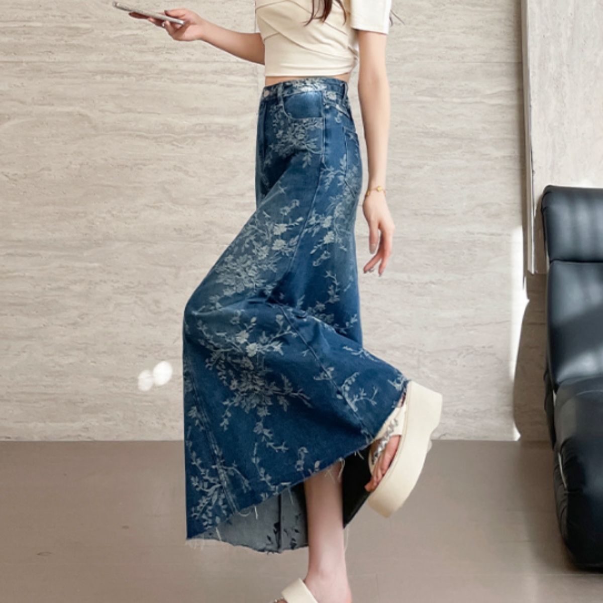 Skirt/刺繍総柄デニムスカート ST/No.22392