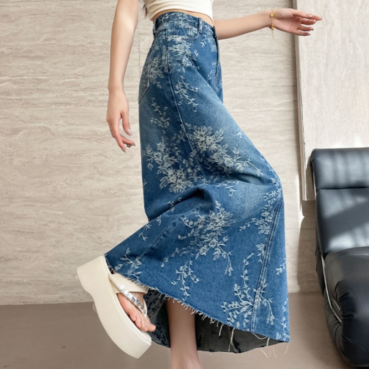 Skirt/刺繍総柄デニムスカート ST/No.22392