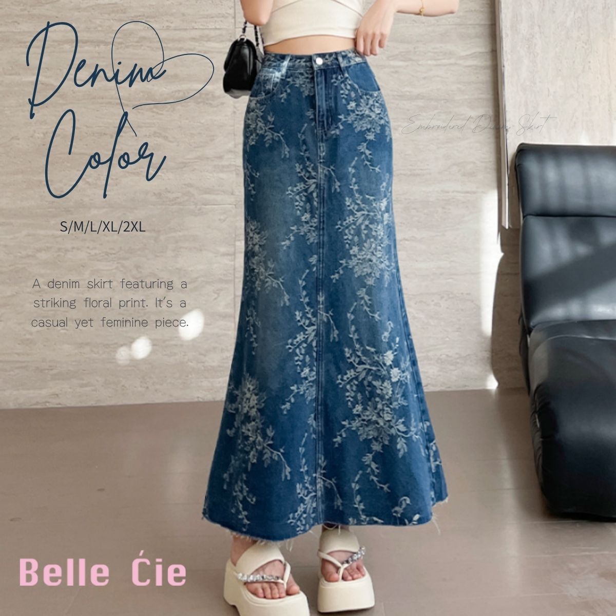 Skirt/刺繍総柄デニムスカート ST/No.22392