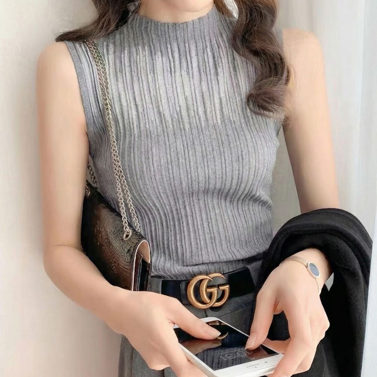 Tops/ノースリーブリブニットトップス ST/No.22394