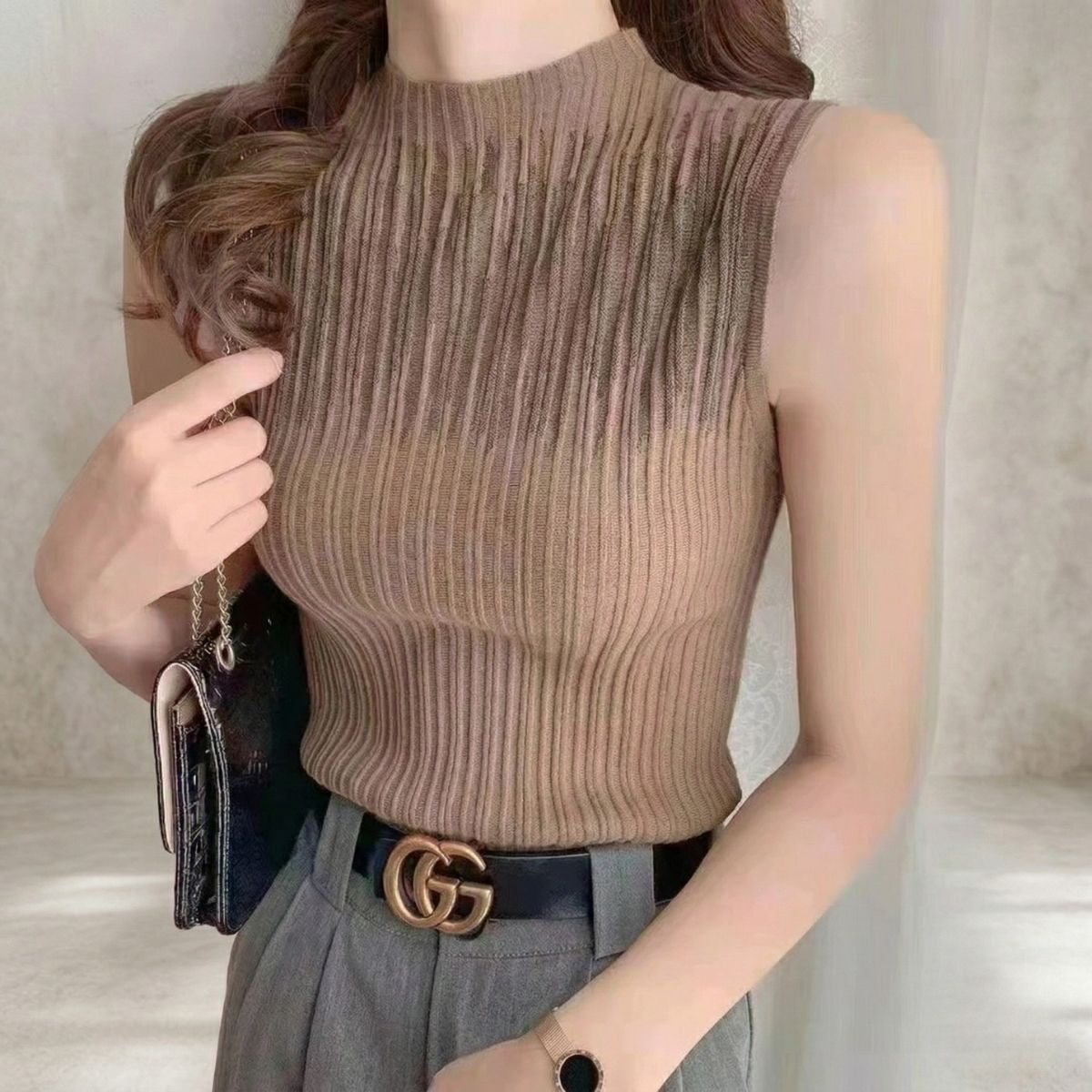 Tops/ノースリーブリブニットトップス ST/No.22394