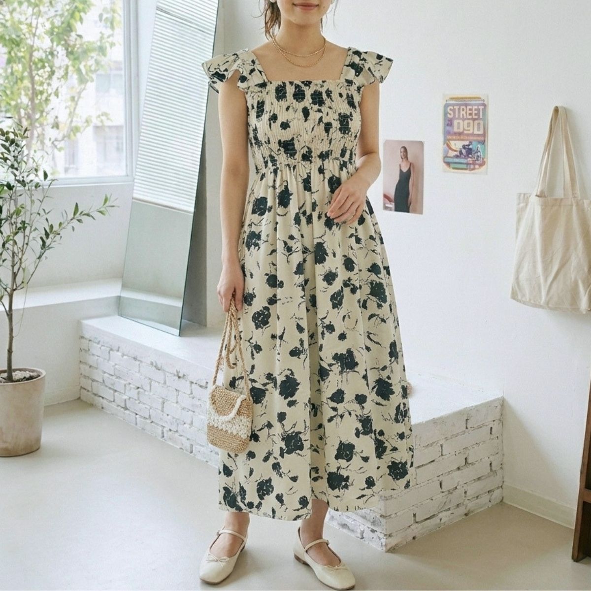 Dress/モノトーンフラワーワンピース ST/No.22397
