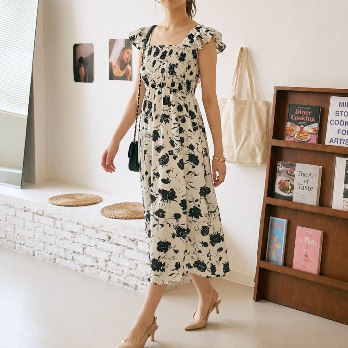 Dress/モノトーンフラワーワンピース ST/No.22397