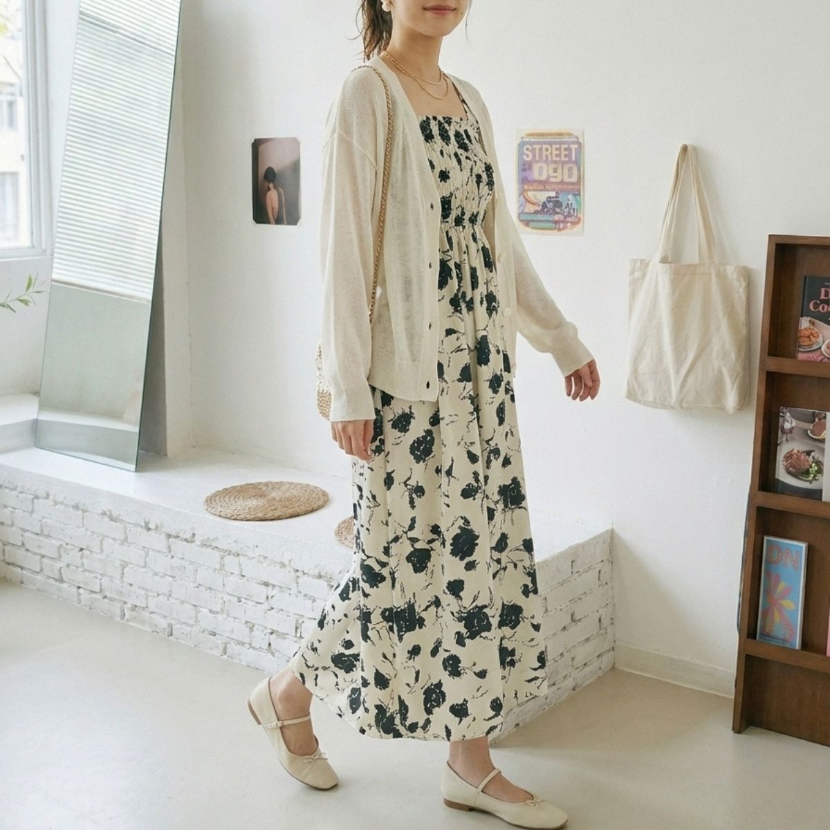 Dress/モノトーンフラワーワンピース ST/No.22397