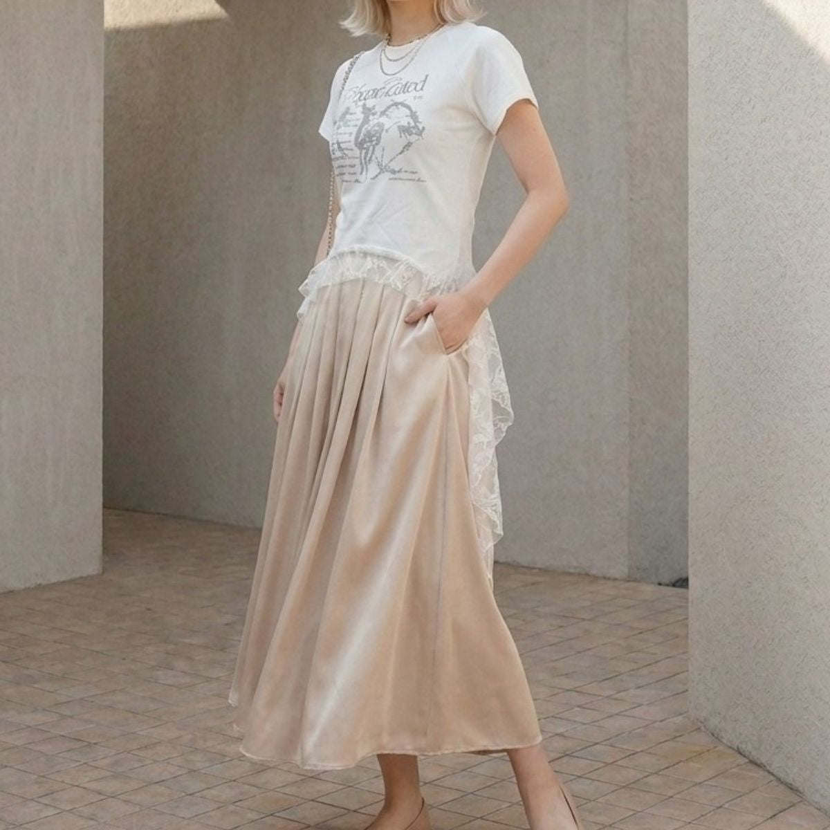 T-Shirts/レースヘムプリントＴシャツ ST/No.22398