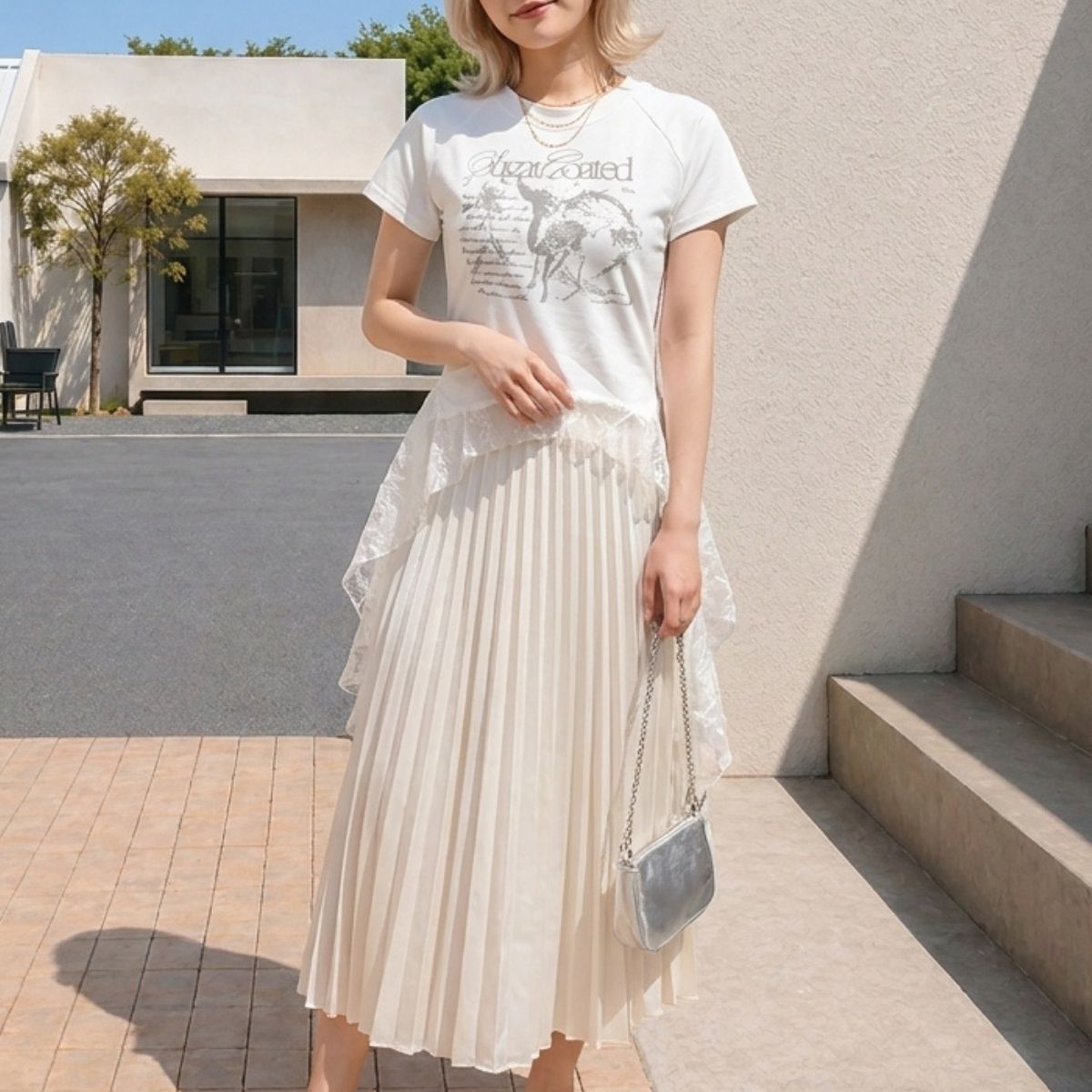 T-Shirts/レースヘムプリントＴシャツ ST/No.22398