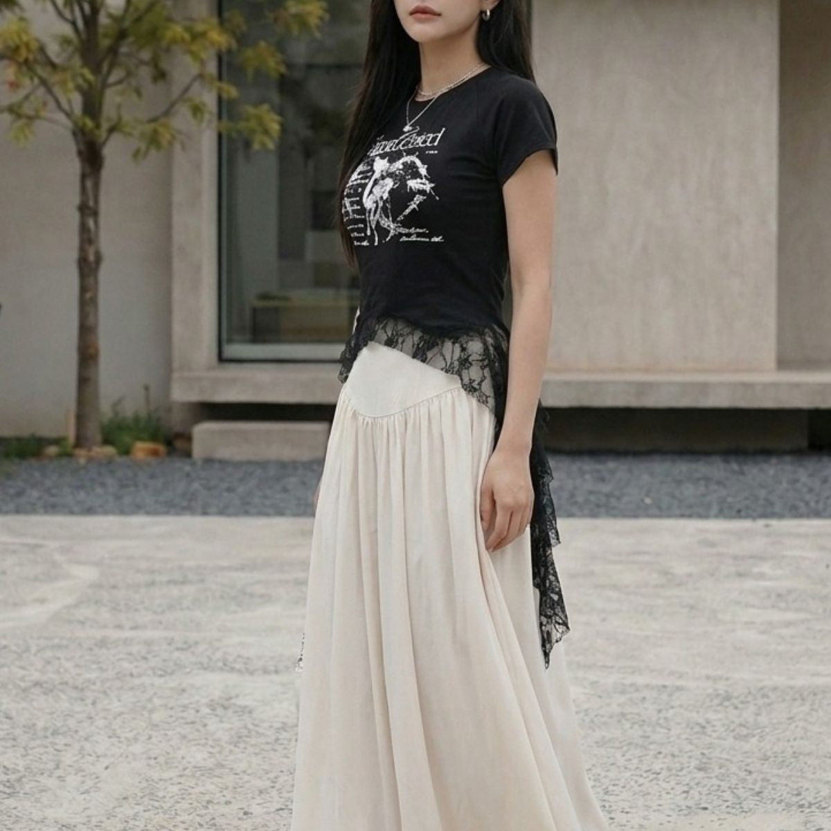 T-Shirts/レースヘムプリントＴシャツ ST/No.22398